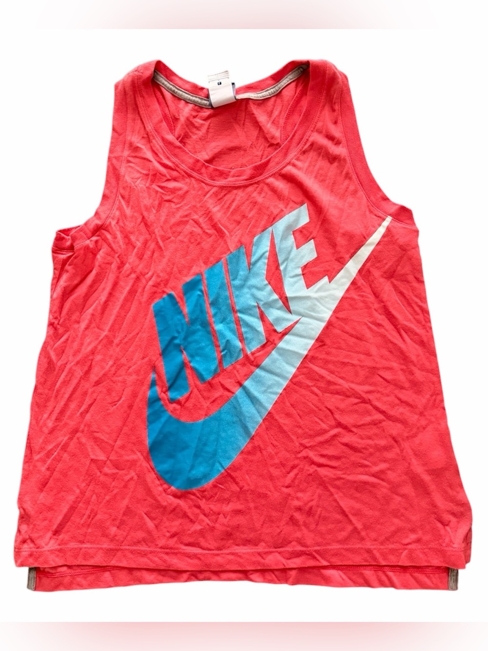Nike Women’s Coral Tank Top with Blue and White Logo NWOT